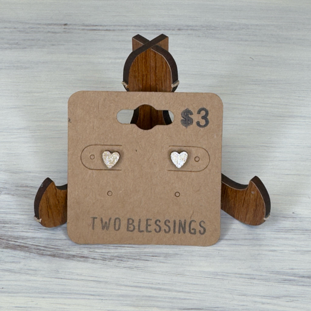 Two Blessings Earrings - Wood Heart - Gold