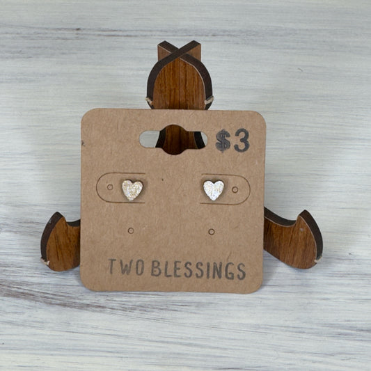 Two Blessings Earrings - Wood Heart - Gold