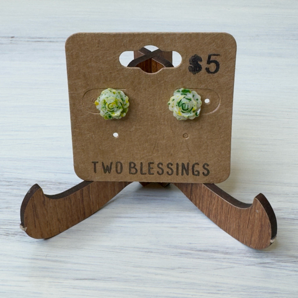Two Blessings Earrings - Flower - Green/White