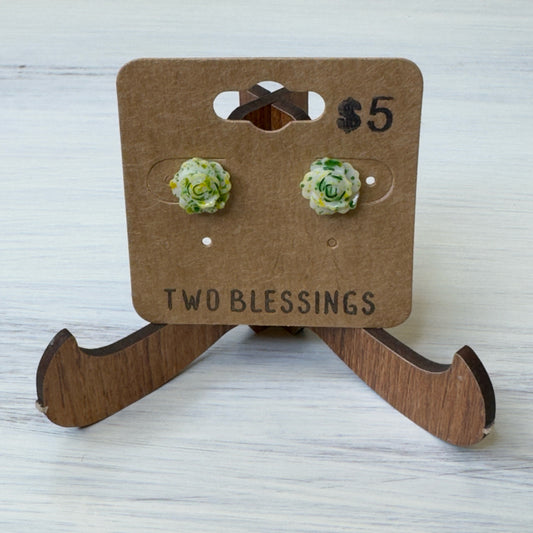 Two Blessings Earrings - Flower - Green/White
