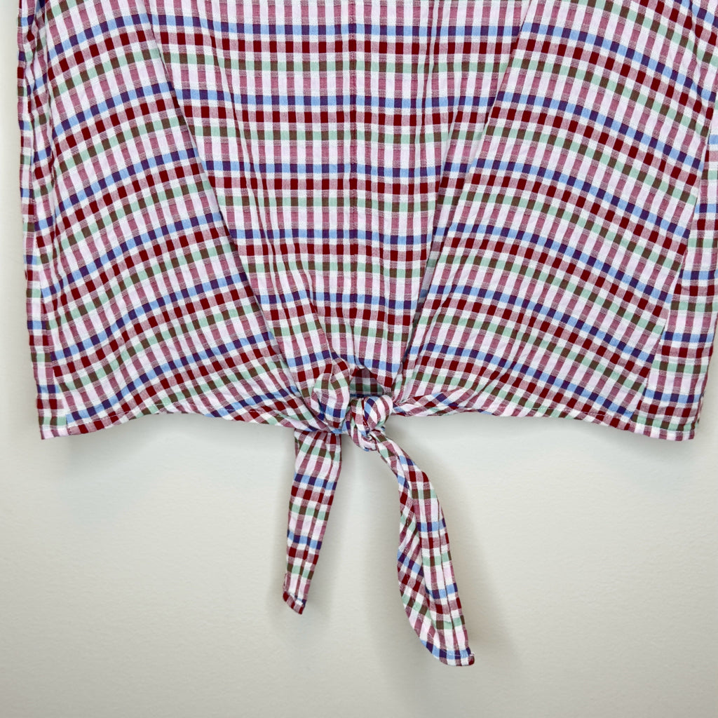 Madewell Seersucker Plaid Tie Front Top - Size XS