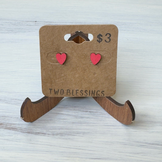 Two Blessings Earrings - Wood Heart - Red