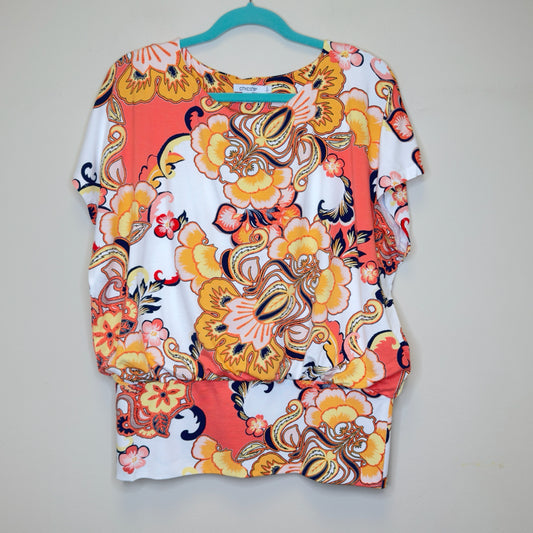 Chico's Touch of Cool Floral Banded Hem Top - Size Large