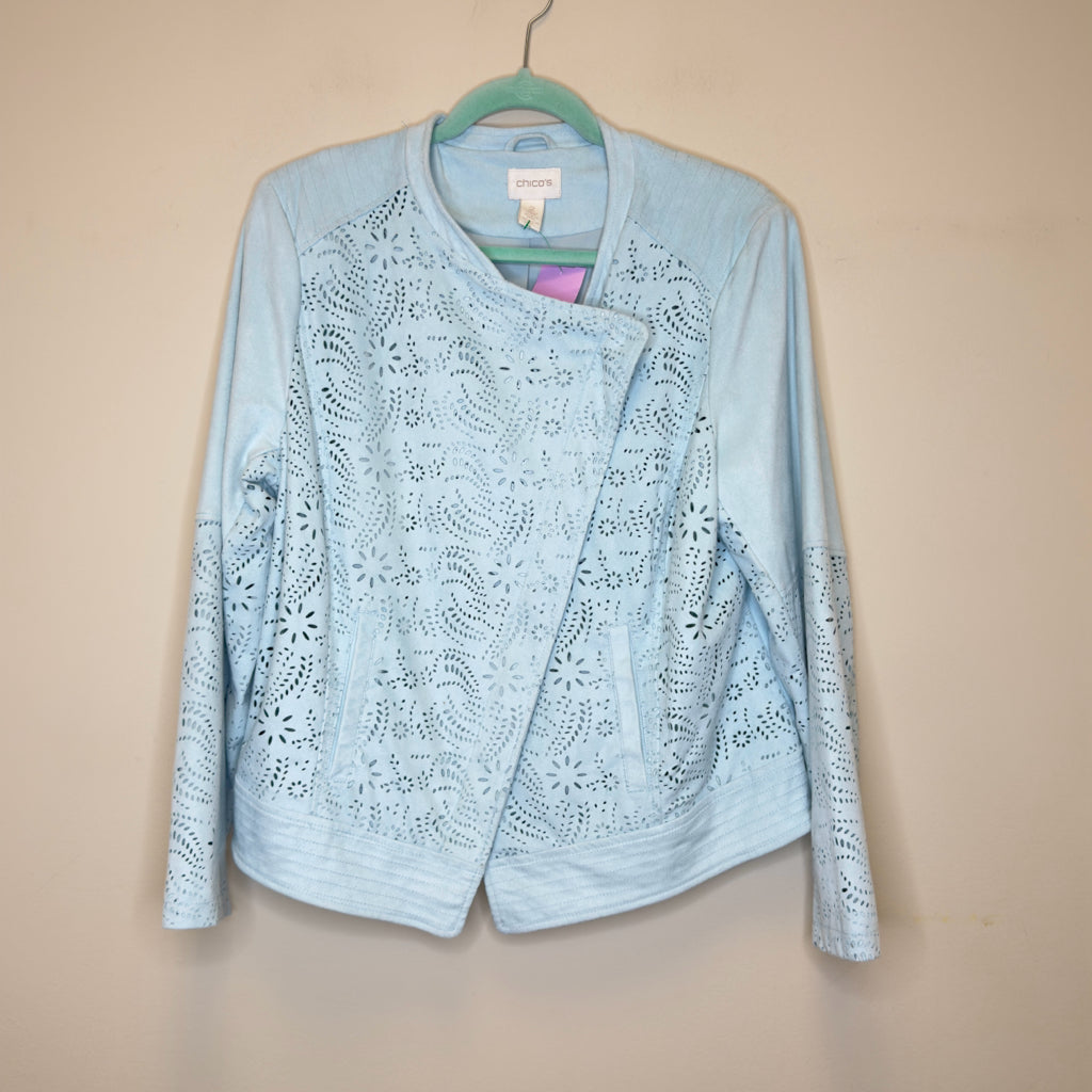 Chico's Faux Suede Leather Perforated Moto Jacket - Size Large