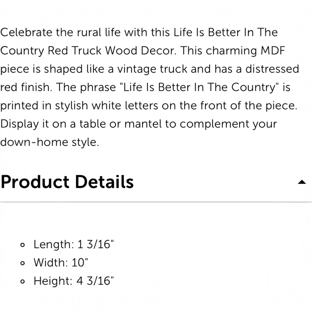 Life Is Better In The Country Red Truck Wood Decor Block Sign