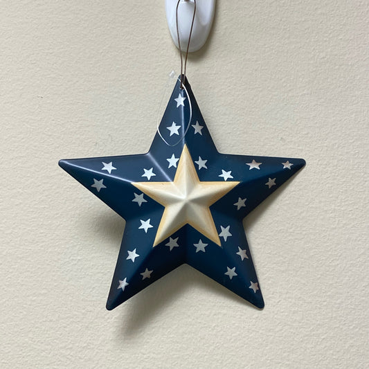 5 1/2" Primitive Blue & White Metal Star