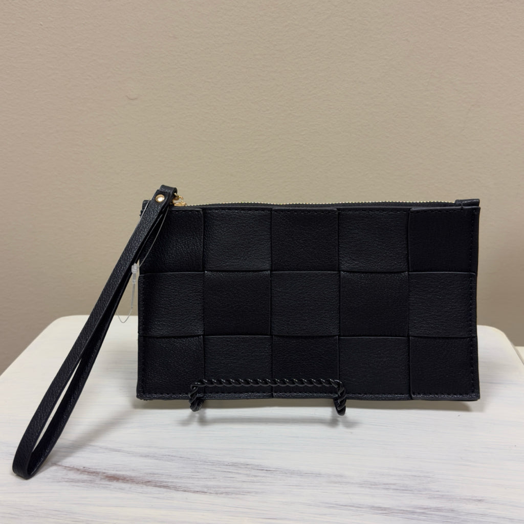 Black Weaved Faux Leather Wristlet