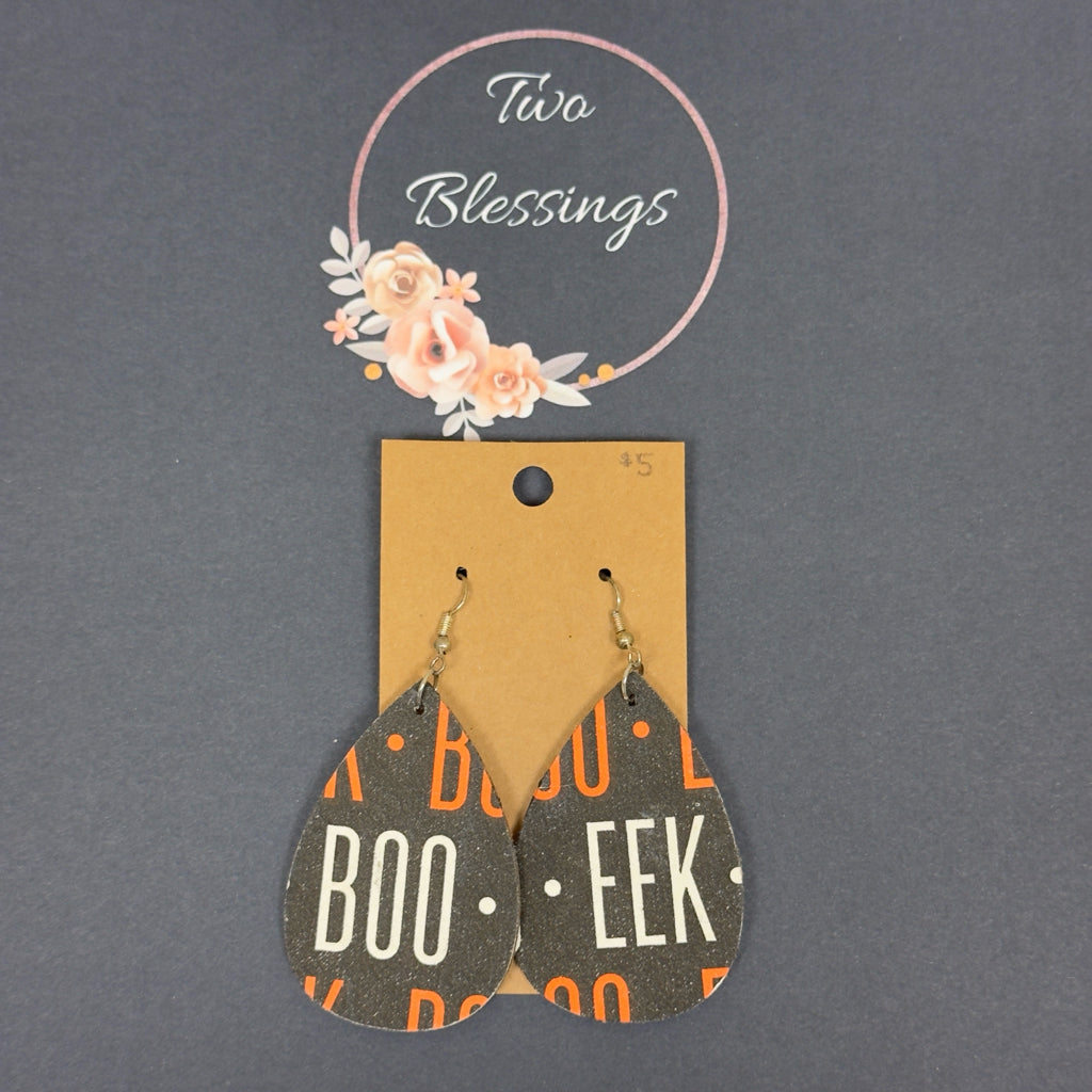 Two Blessings - Wood Halloween Earrings - Boo