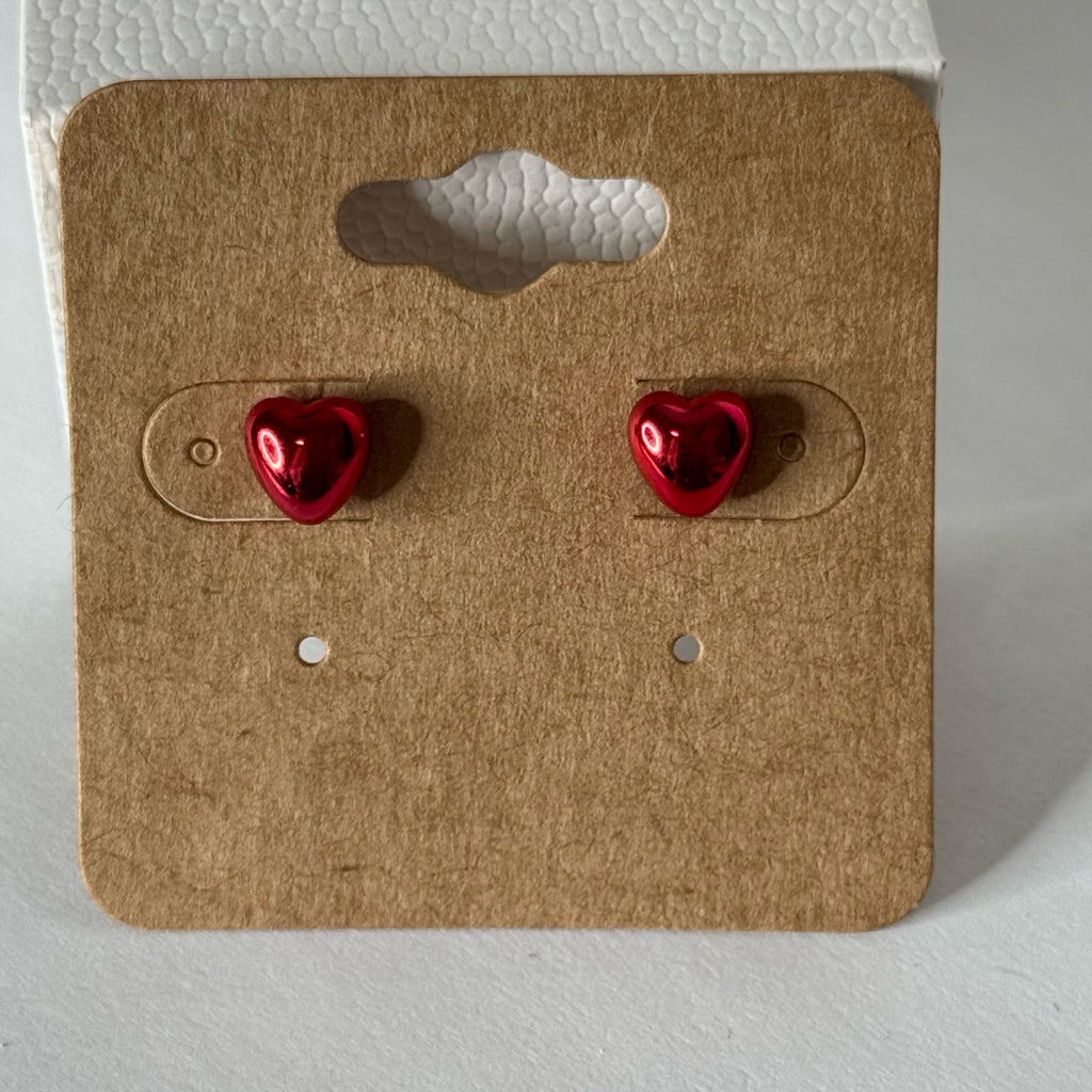 Shiny Red Heart Stud Earrings