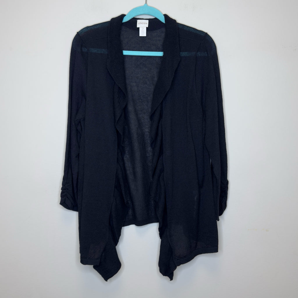 Chico's Ruffle Open Front Cardigan Sweater - Size Large