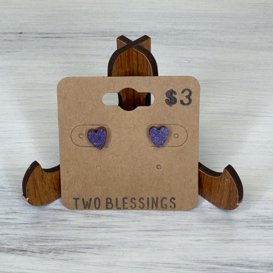 Two Blessings Earrings - Wood Heart - Purple