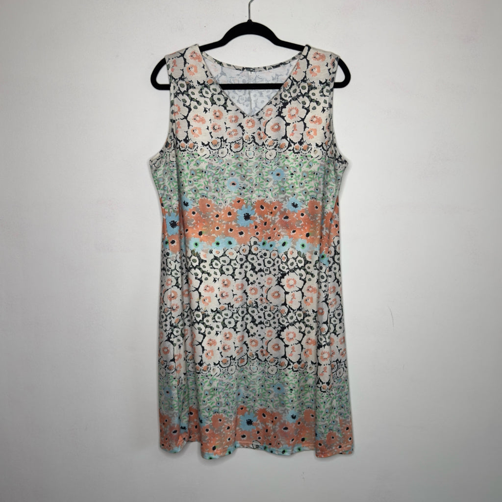 Multicolor Mixed Print Sleeveless Dress - Size 2XL