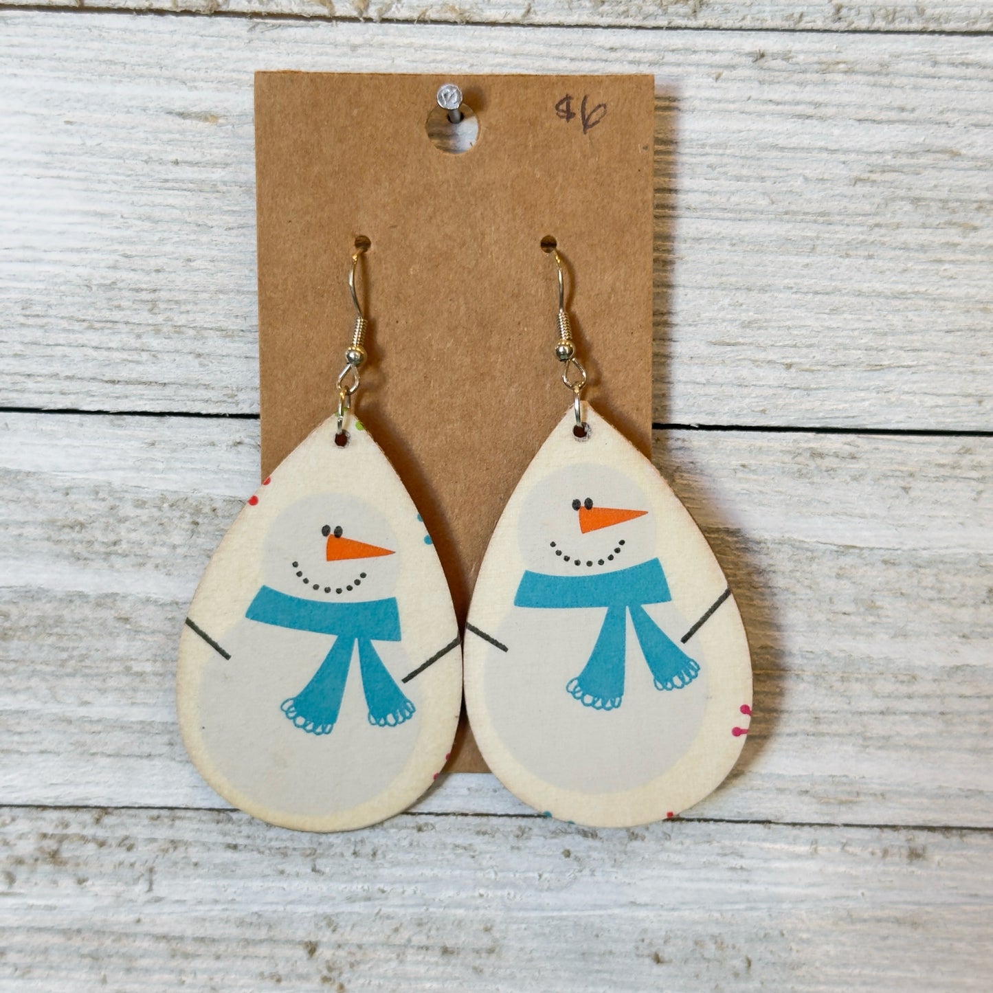 Two Blessings Wood Earrings - Snowman