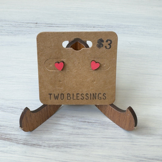 Two Blessings Earrings - Wood Heart - Red