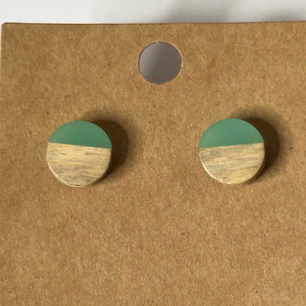Turquoise & Wood Resin Stud Earrings
