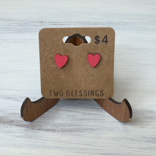 Two Blessings Earrings - Wood Heart - Red