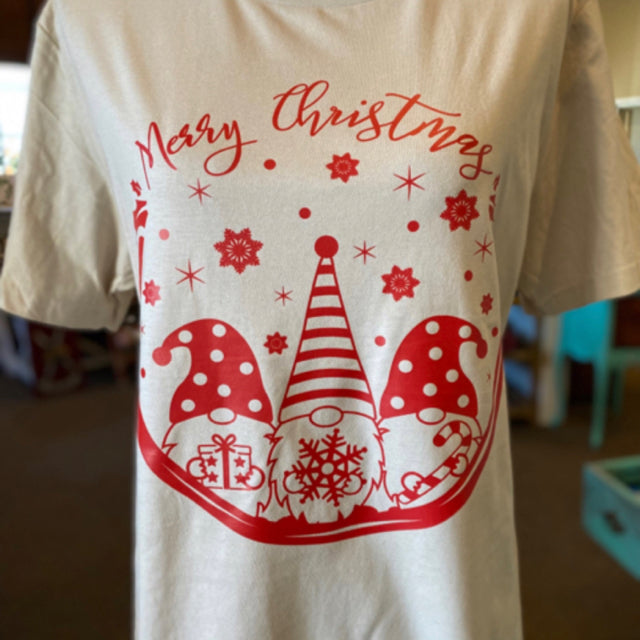Merry Christmas Gnomes Graphic Tee - Size Medium