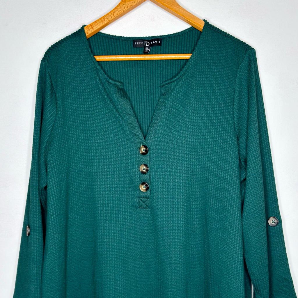 Fred David Textured 3/4 Sleeve Roll Tab Top - Size 1X
