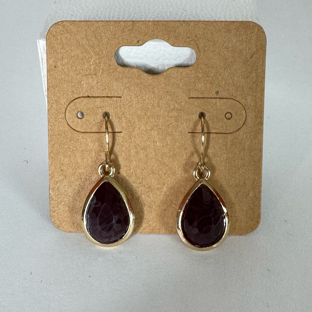 Fauceted Deep Purple Stone Teardrop Earrings