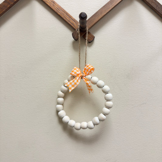 Fall Wreath Decor w/Orange & White Plaid Ribbon