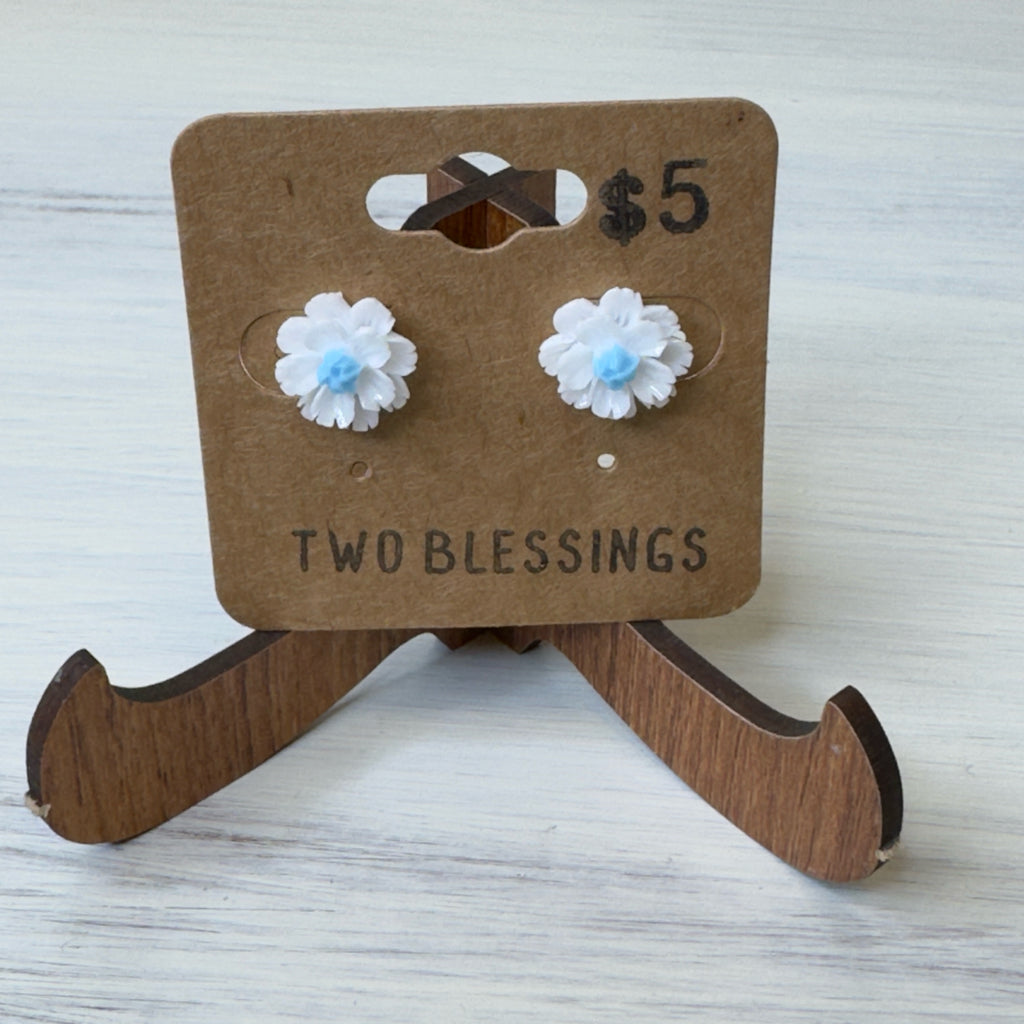 Two Blessings Earrings - Flower - White/Blue