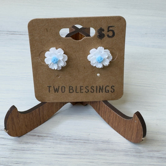 Two Blessings Earrings - Flower - White/Blue