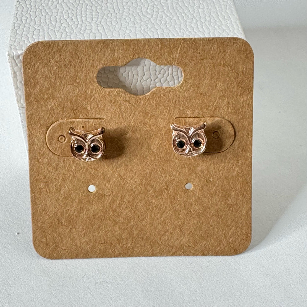 Rose Gold Owl Stud Earrings