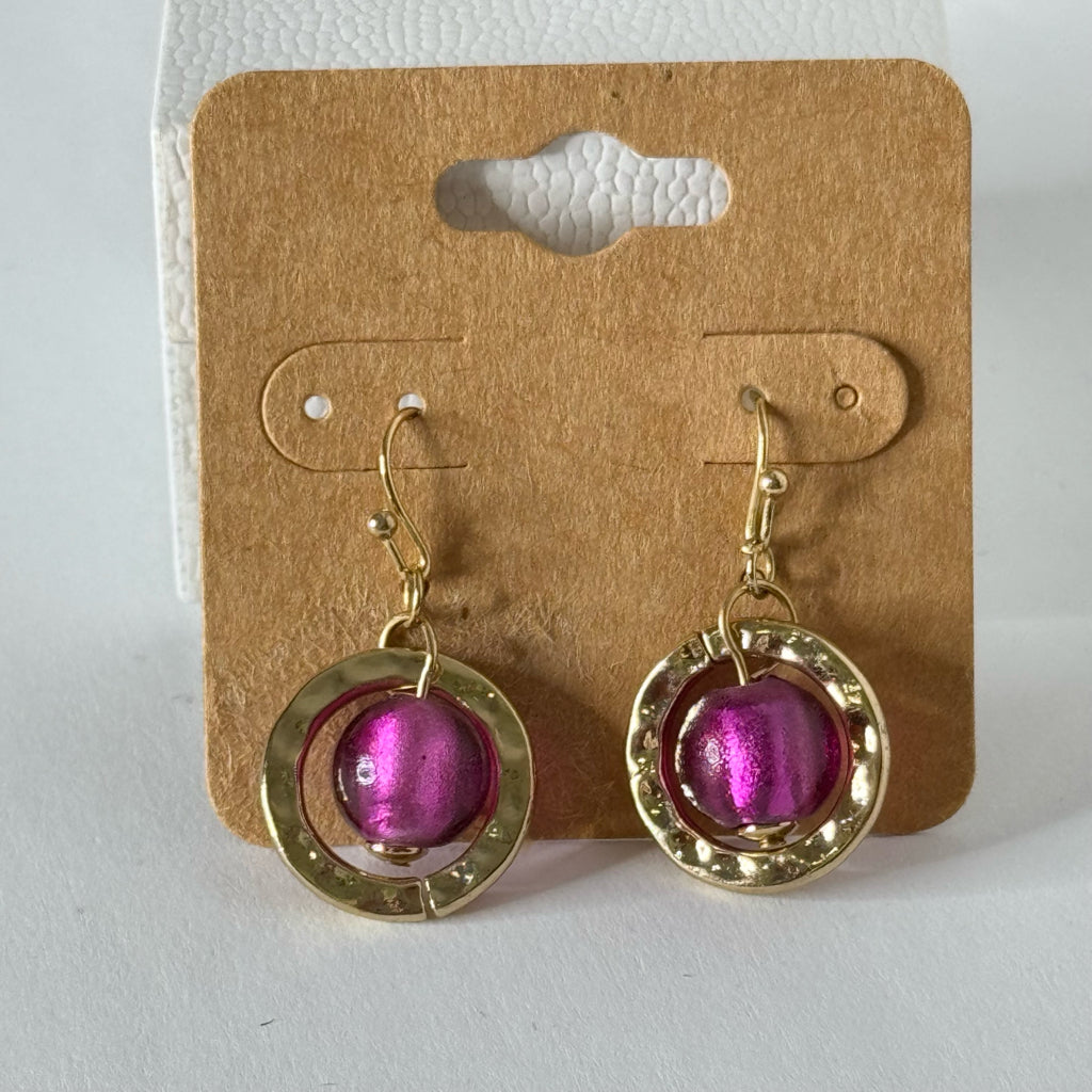 Gold & Purple Dangle Earrings