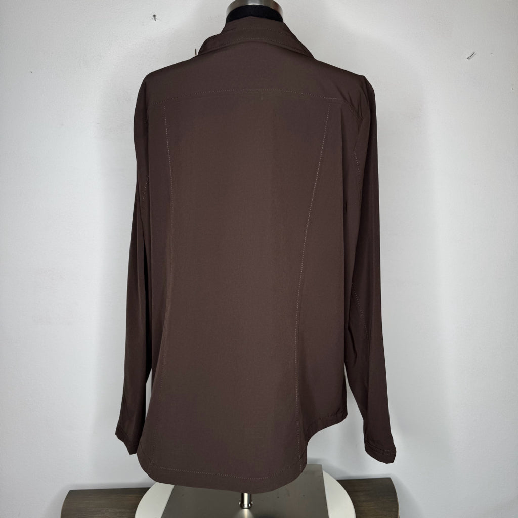 Zenergy By Chico's UPF Brown Ruched Zip-Front Jacket - Size Large