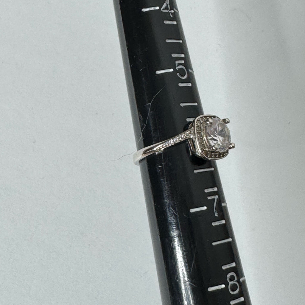 Sterling Silver Cushion Halo Engagement Ring - Size 6