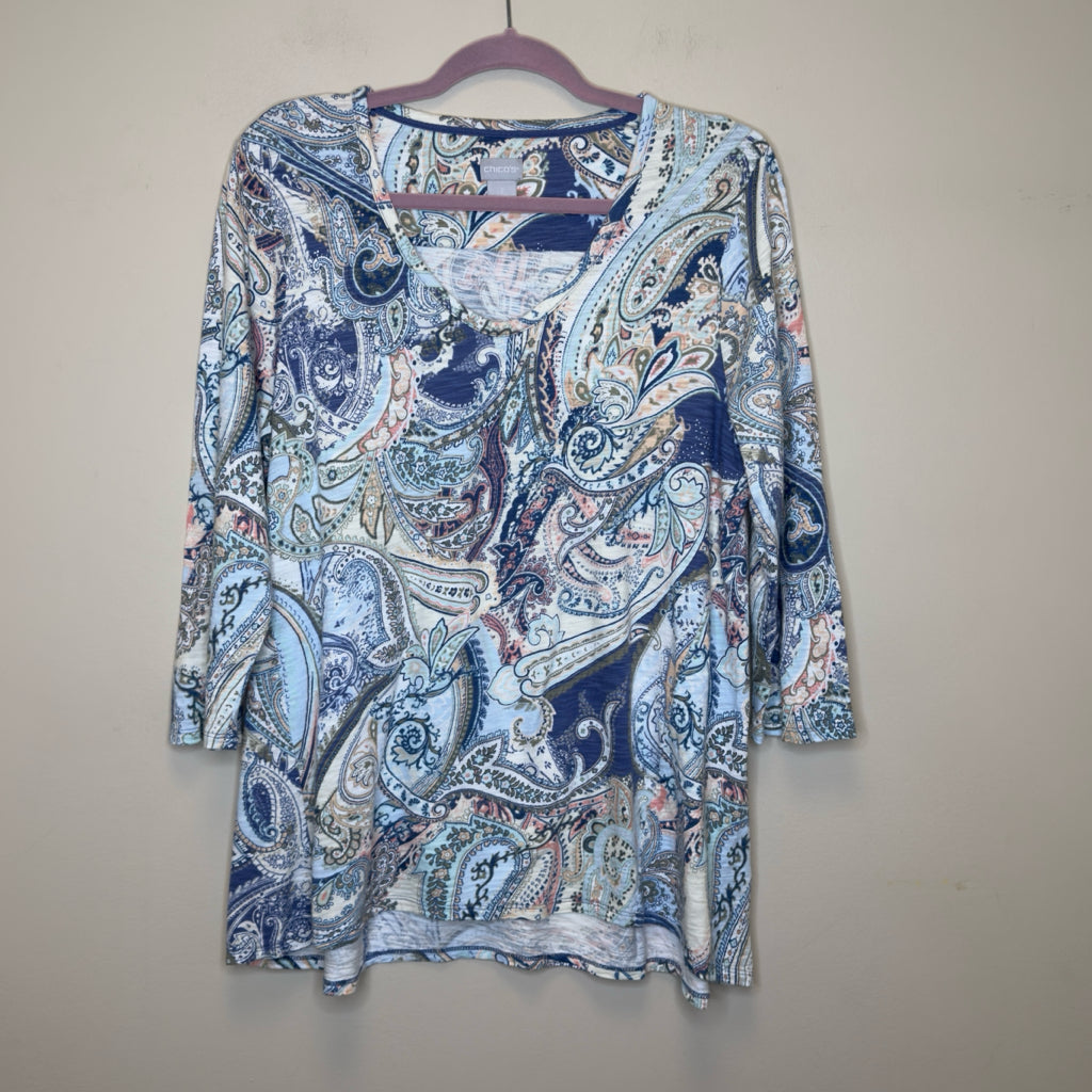Chico's Paisley Print Slub Tee - Size Large