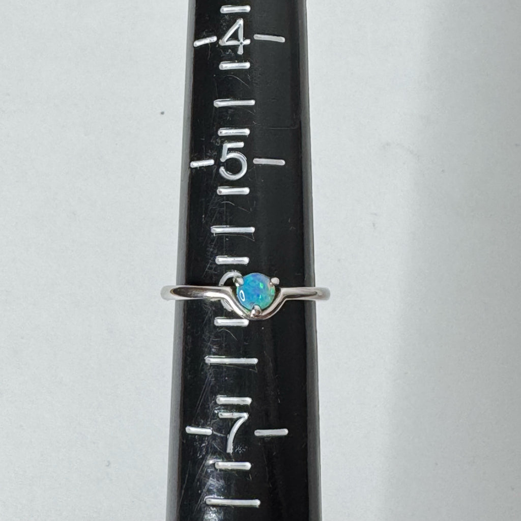 925 Sterling Silver Lab-Created Blue Fire Opal Ring - Size 6