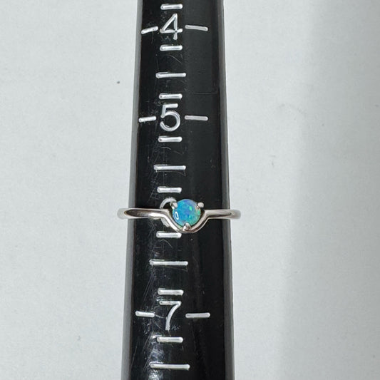 925 Sterling Silver Lab-Created Blue Fire Opal Ring - Size 6
