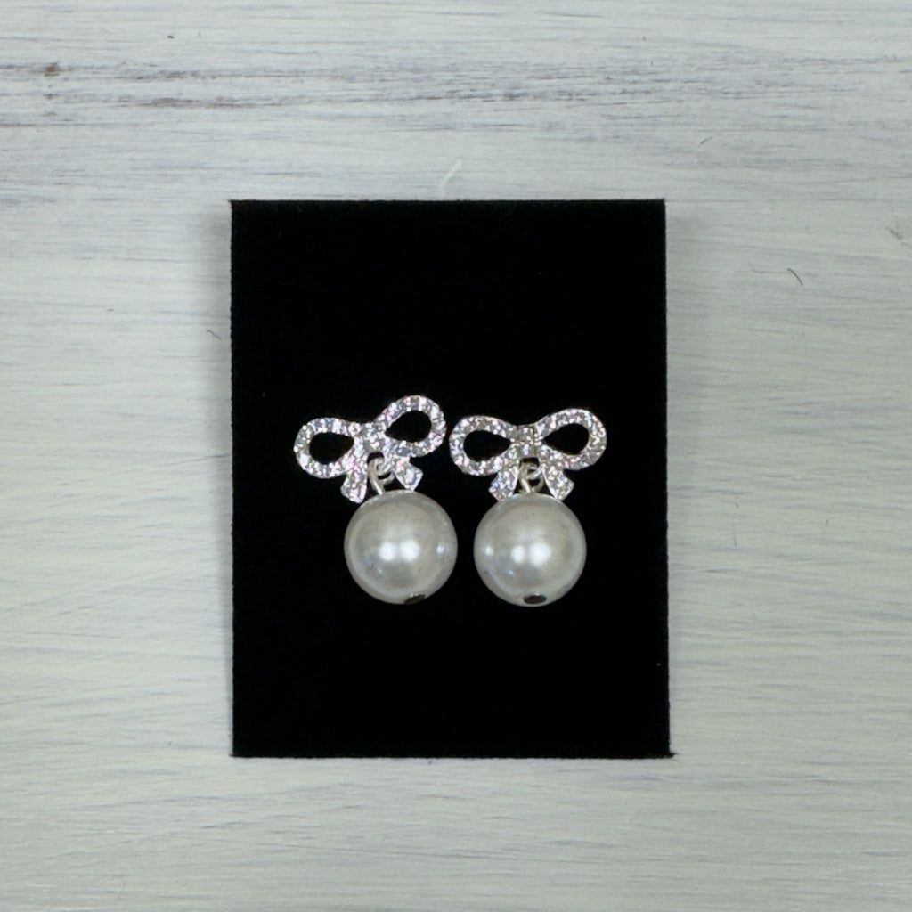 Pearl & Rhinestone Bow Post Earrings