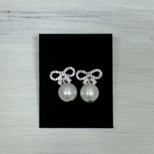 Pearl & Rhinestone Bow Post Earrings