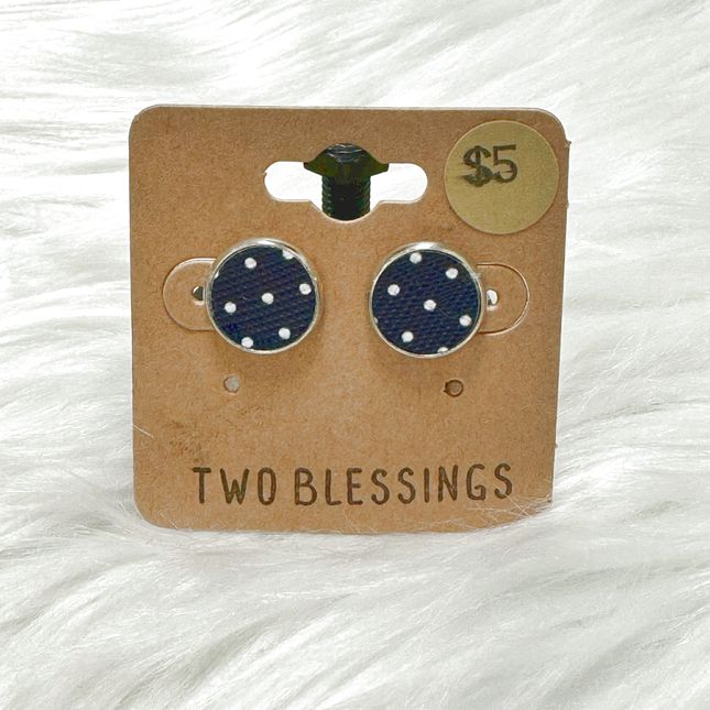 Two Blessings Earrings - Navy Blue w/White Dots