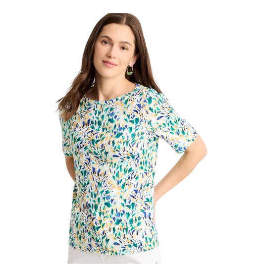 Chico's Leafy Swamp Pima Elbow Sleeve Tee - Size Large