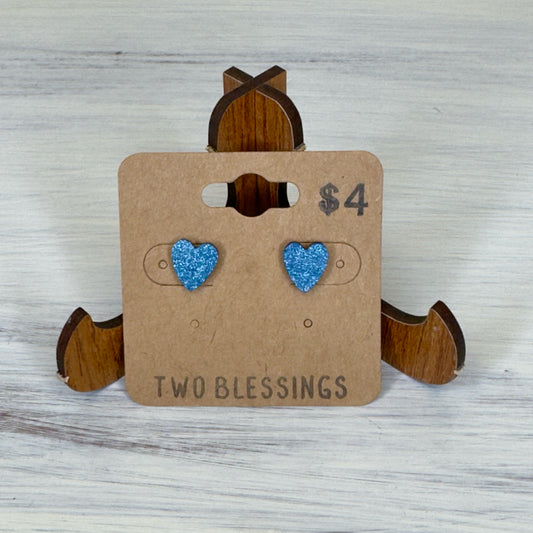 Two Blessings Earrings - Wood Heart - Blue