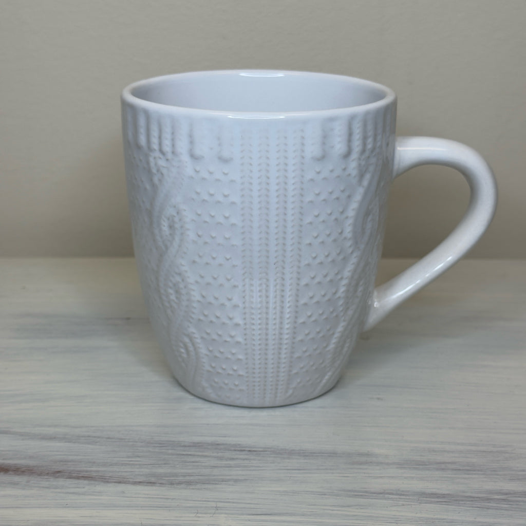 White Mug w/Cable-Knit Sweater Texture