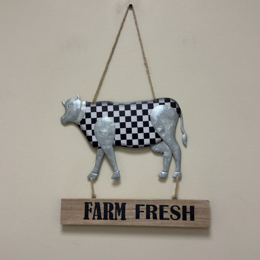 Checkered Cow Farm Fresh Hanging Sign