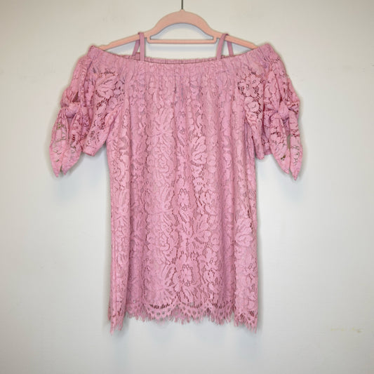 Miss Chievous Off-The-Shoulder Lace Overlay Top - Size Medium