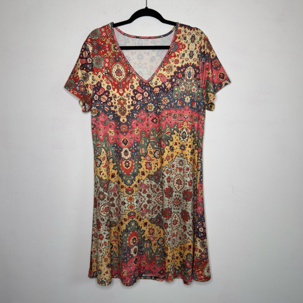 Multicolor Mixed Print Sleeveless Dress - Size XXL