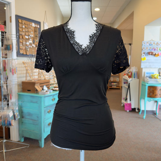 Black Lace Detail Top - Size Small
