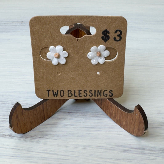Two Blessings Earrings - Flower - White w/Glitter