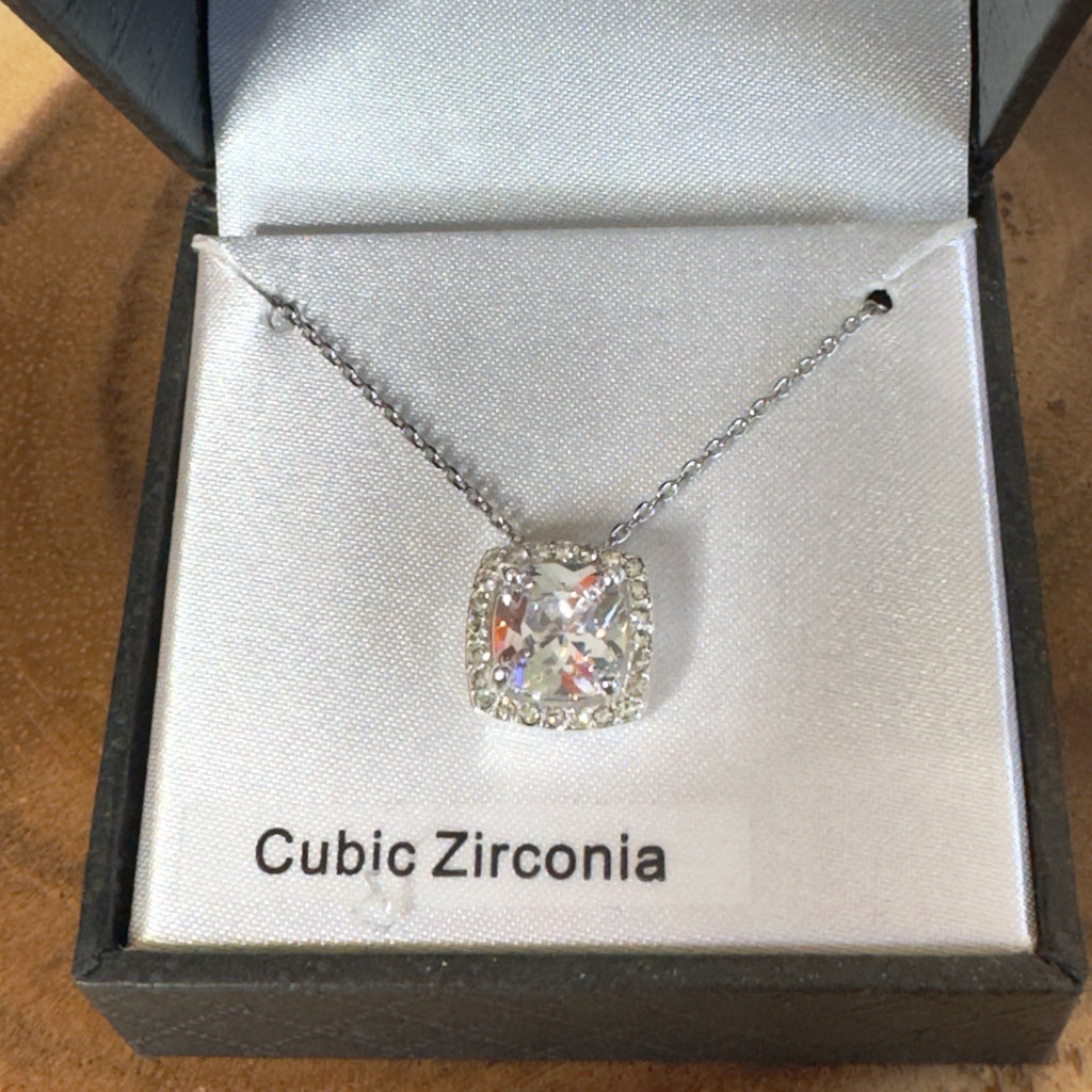 Cushion-Cut Halo Pendant Necklace