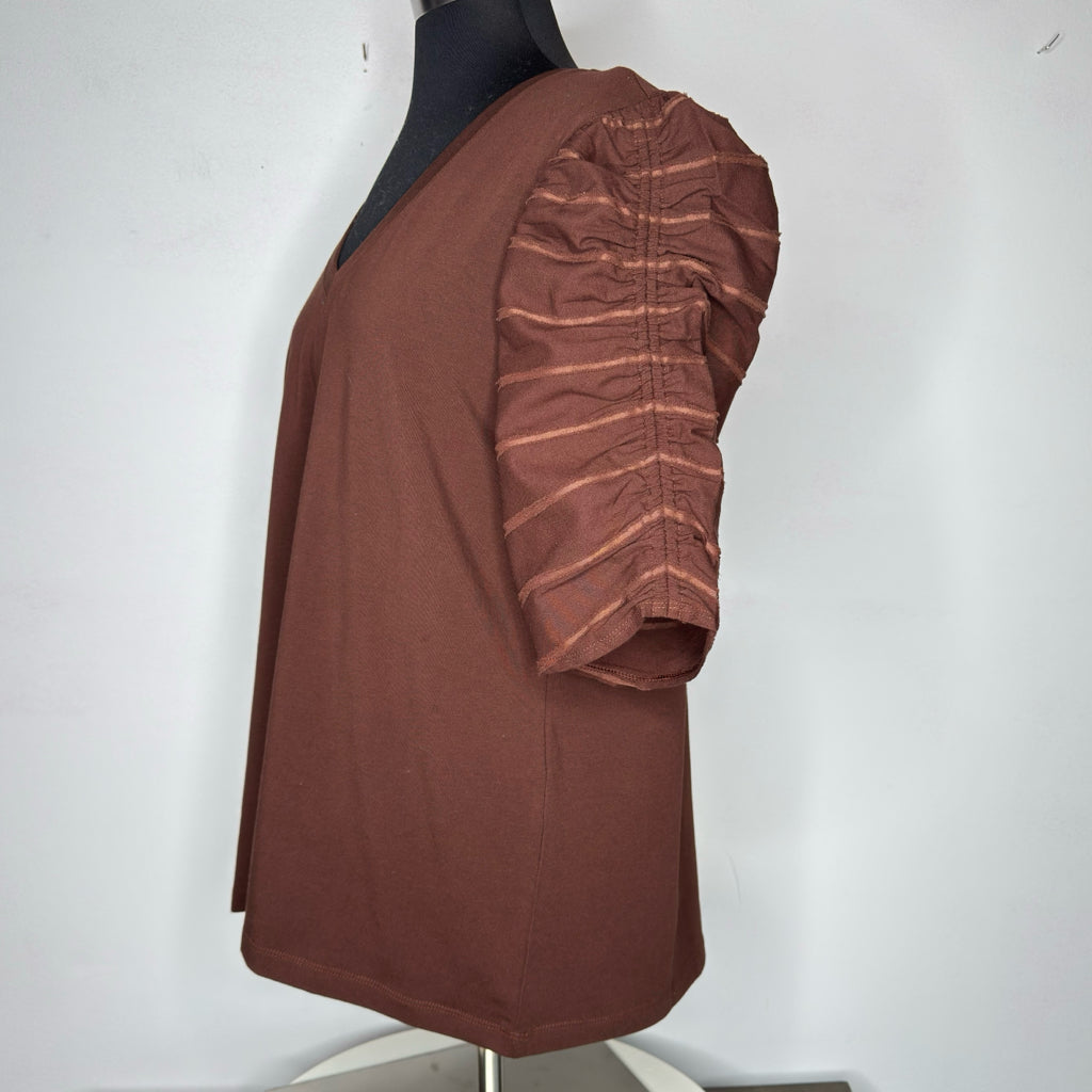 Chico's Ruched Sleeve V-Neck Tee - Size Large
