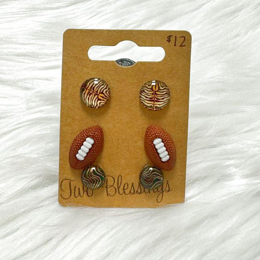 Two Blessing Earrings - 3pk - Tiger/Football