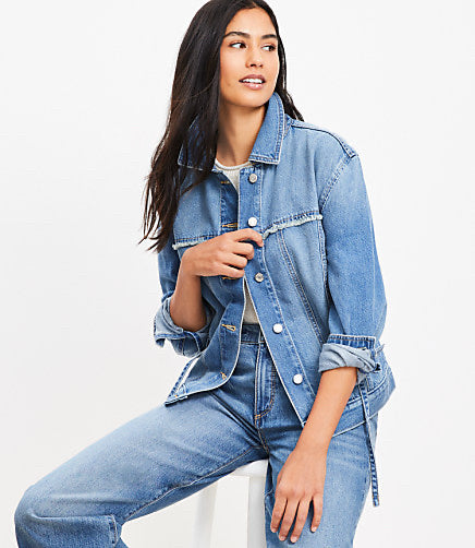 Loft Tie-Waist Denim Trucker Jacket - Size Large