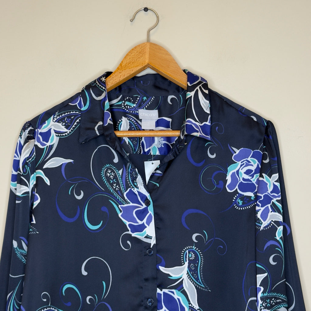 Chico's Floral Button Front Tunic Top - Size Large