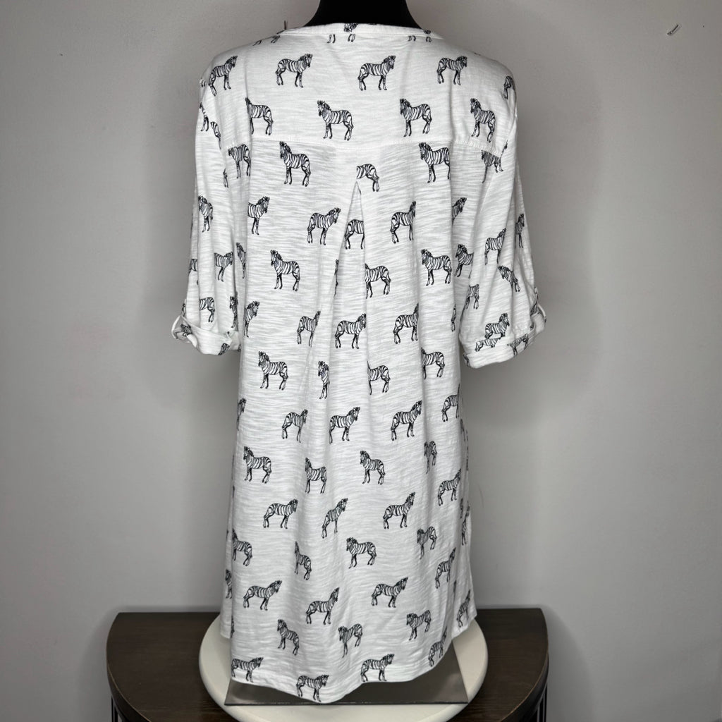 Chico's Zebra Print V-Neck Top - Size Large